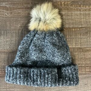 Bula Winter Knit Beanie  OS  Wool blend  Lined Velvet Gray Black Brown Pom Pom